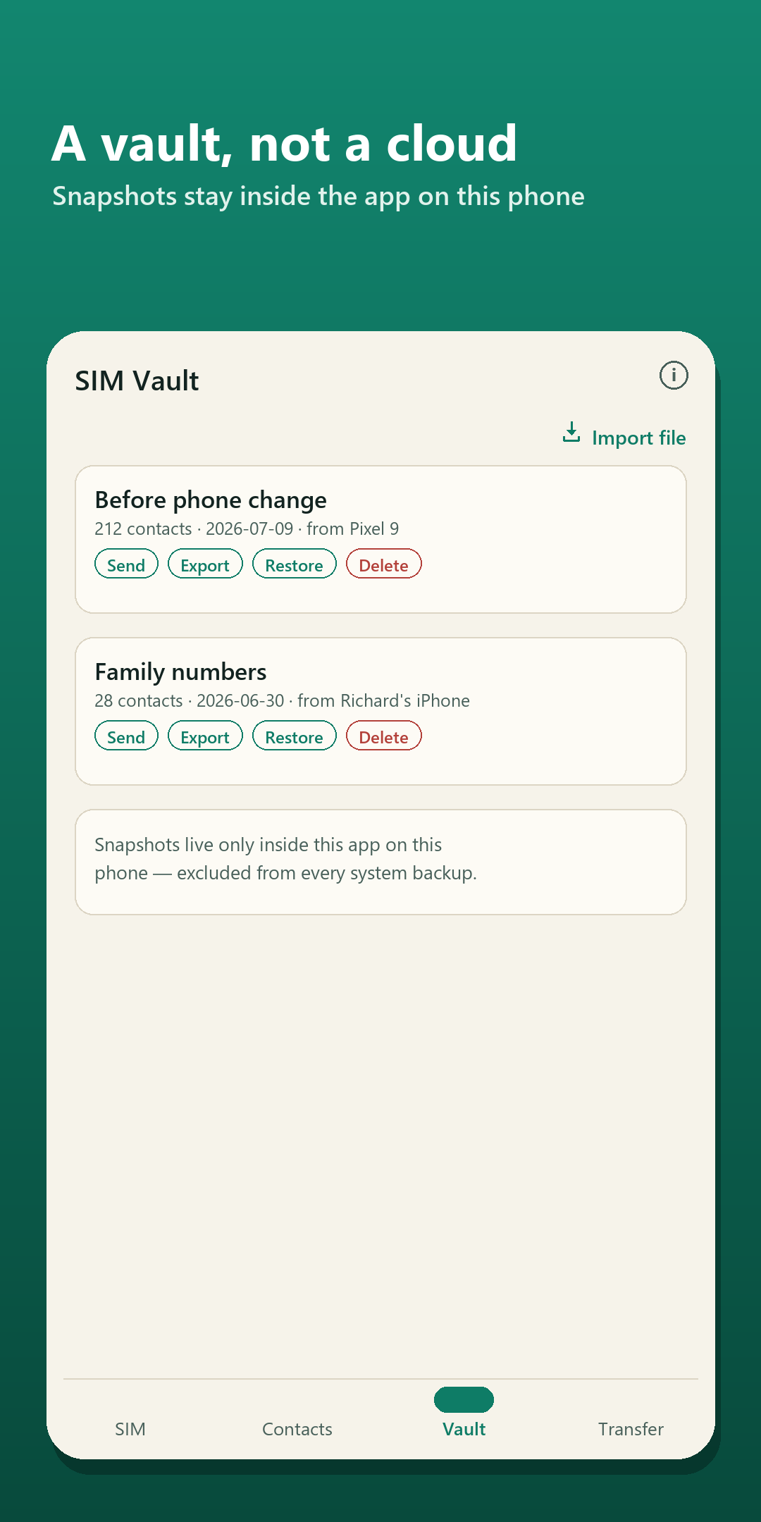 SIM Vault: Contacts Offline screenshot 3