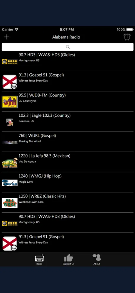 Alabamian Radio: iPhone app screen 1