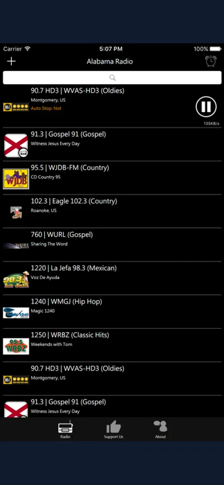 Alabamian Radio: iPhone app screen 2