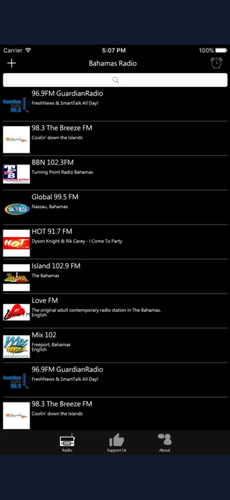 Bahamian Radio: iPhone app screen 1