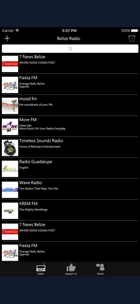 Belize Radio: iPhone app screen 1
