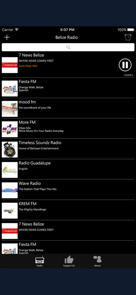Belize Radio: iPhone app screen 2