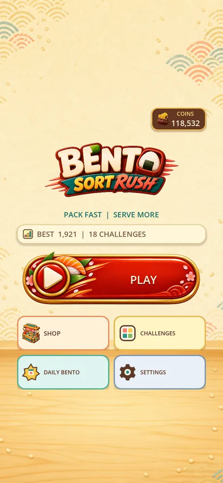 認識 Bento Sort Rush，立即開始一場觸控優先的快速訂單。