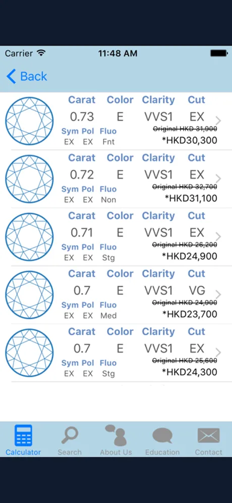 Buy Diamond - Diamond Price Calculator 鑽石價格計算機: iPhone app screen 2