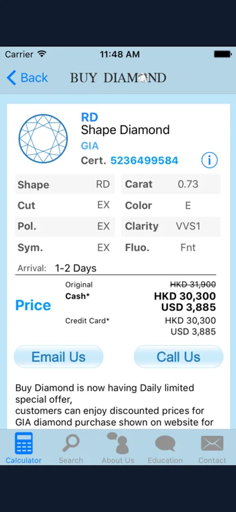 Buy Diamond - Diamond Price Calculator 鑽石價格計算機: iPhone app screen 3