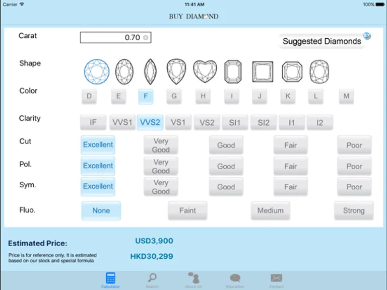 Buy Diamond - Diamond Price Calculator 鑽石價格計算機: iPad app screen 5