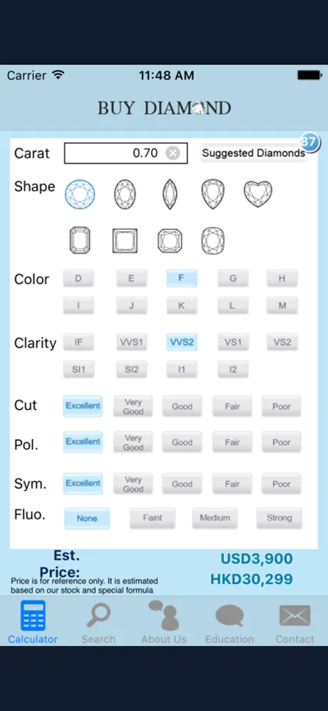 Buy Diamond - 鑽石價格計算機：iPhone 應用程式畫面 1