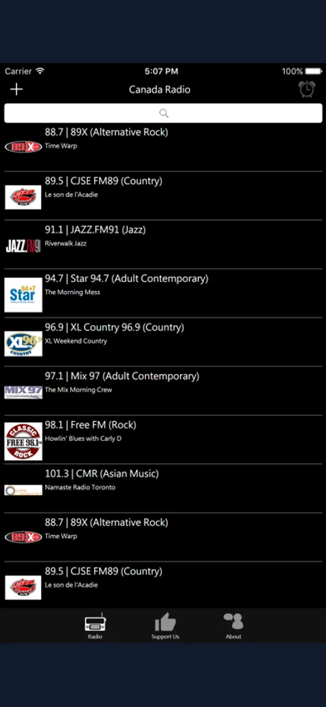 Canadian Radio: iPhone app screen 1