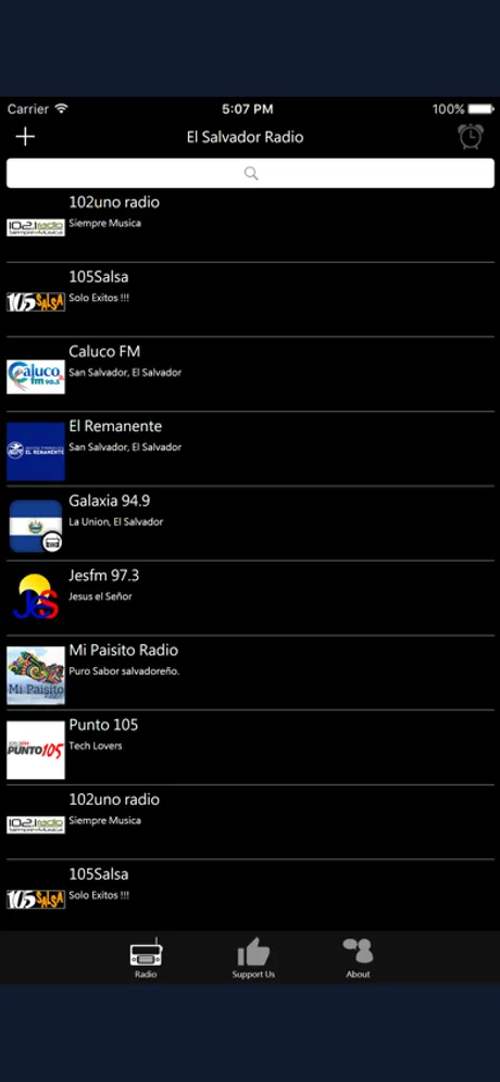 El Salvadorean Radio: iPhone app screen 1