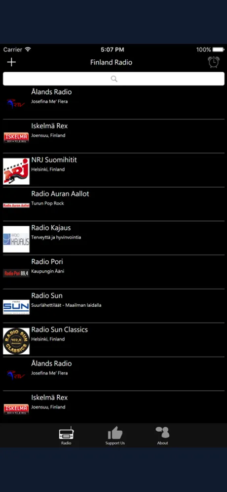 Finnish Radio: iPhone app screen 1