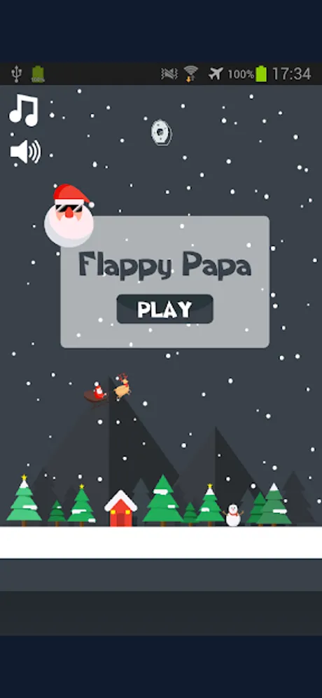 Flappy Papa Christmas title screen with Play, music and sound controls