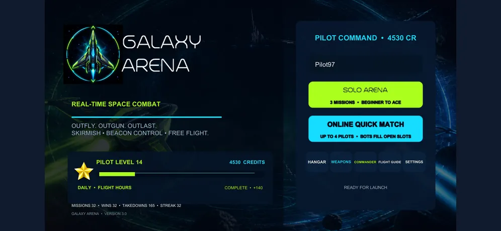 Galaxy Arena command screen