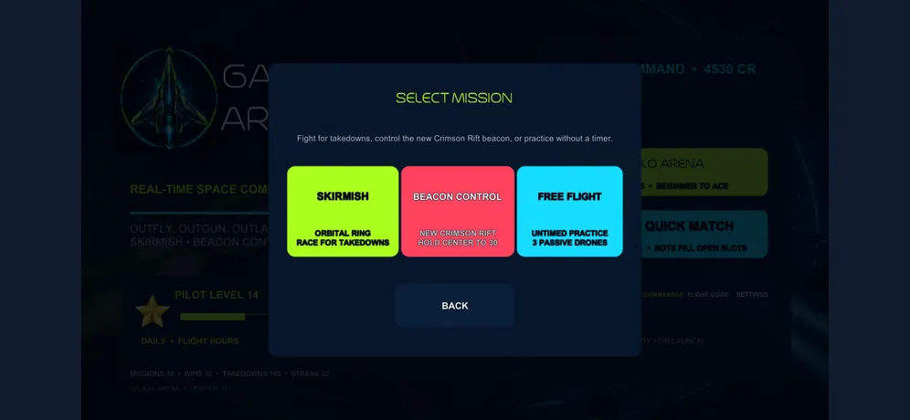 Galaxy Arena mission selection