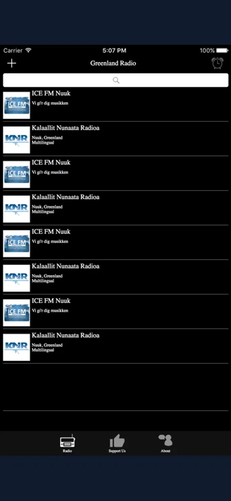 Greenland Radio: iPhone app screen 1