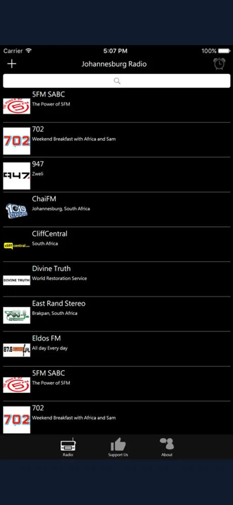 Johannesburg Radio: iPhone app screen 1