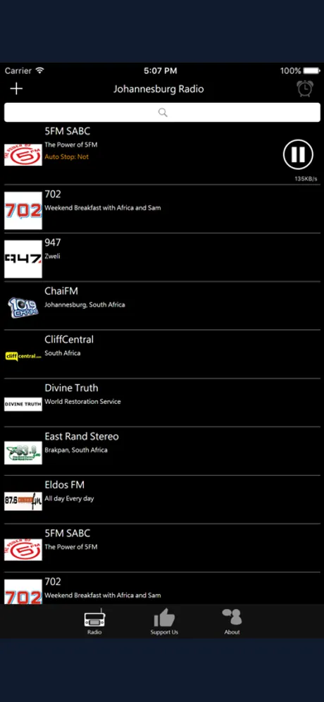 Johannesburg Radio: iPhone app screen 2