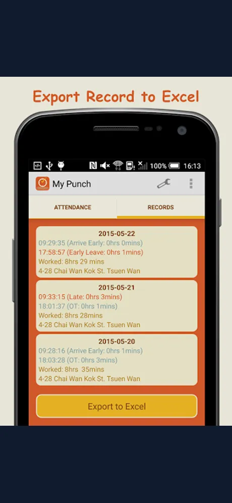 My Punch — Attendance System: Android app screen 3