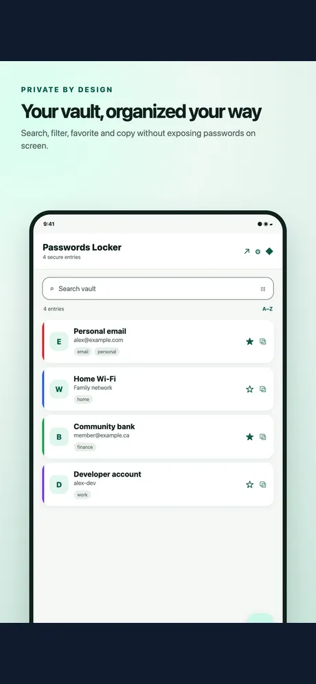 Passwords Locker：應用程式畫面 1