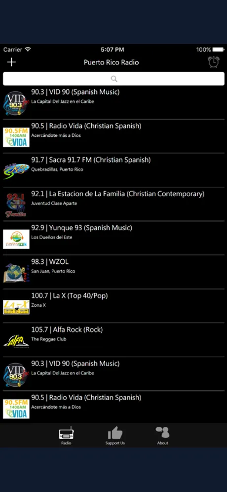 Puerto Rican Radio: iPhone app screen 1