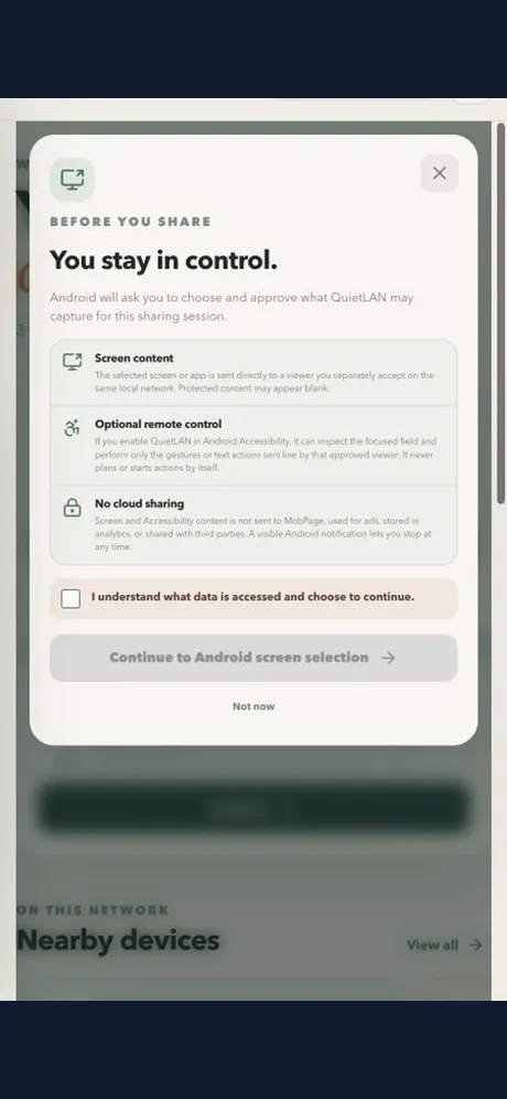 Android hosting uses a prominent disclosure before capture begins.