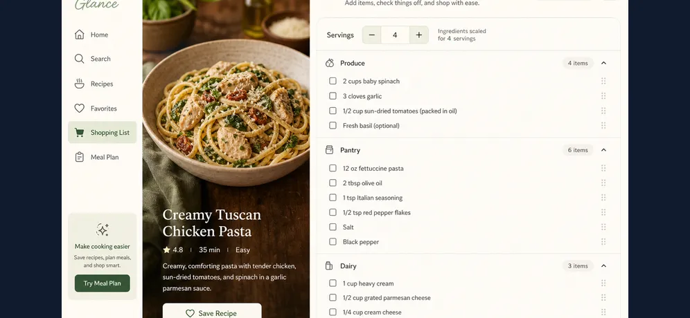 Recipe Glance: app screen 4