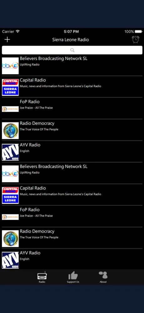Sierra Leone Radio: iPhone app screen 1