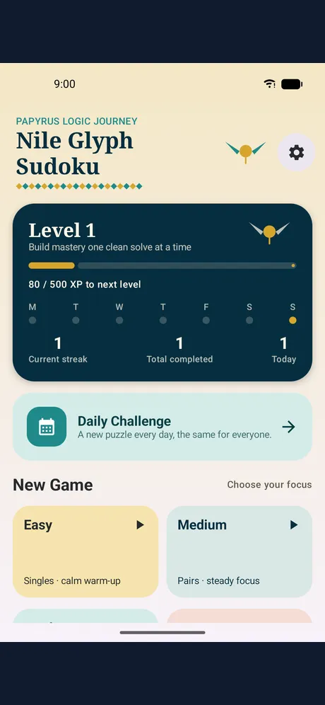Nile Glyph Sudoku: app screen 1