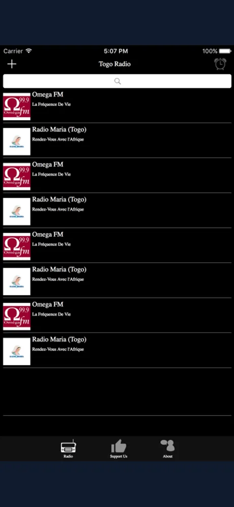 Togo Radio: iPhone app screen 1