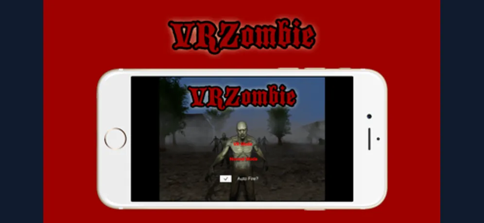 VR Zombie 主畫面，顯示 VR 模式、一般模式及自動射擊選項